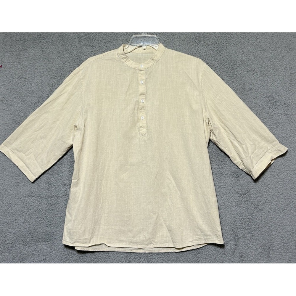 Top‎ Womens XL Beige Lagenlook 30% Linen 3/4 Sleeve Tunic Minimalist Cottagecore
